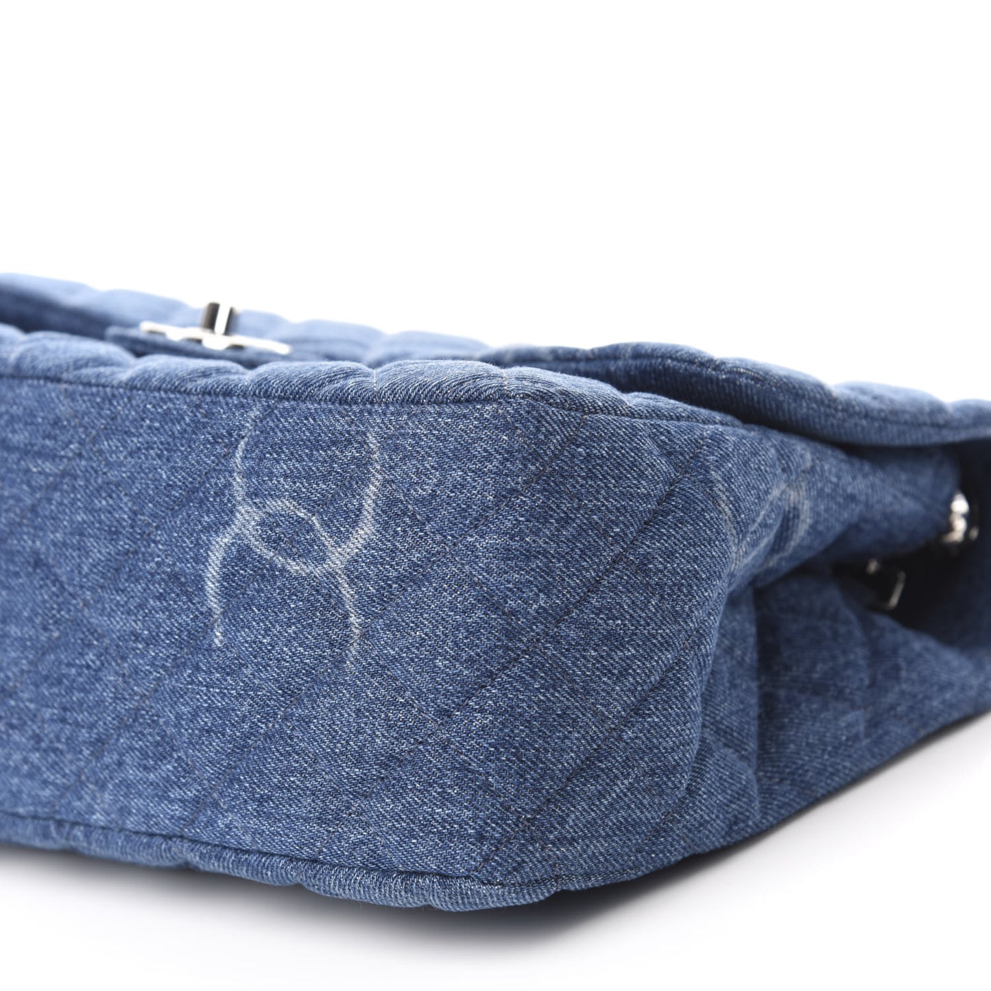 Denim Quilted CC Print Jumbo Single Flap Blue