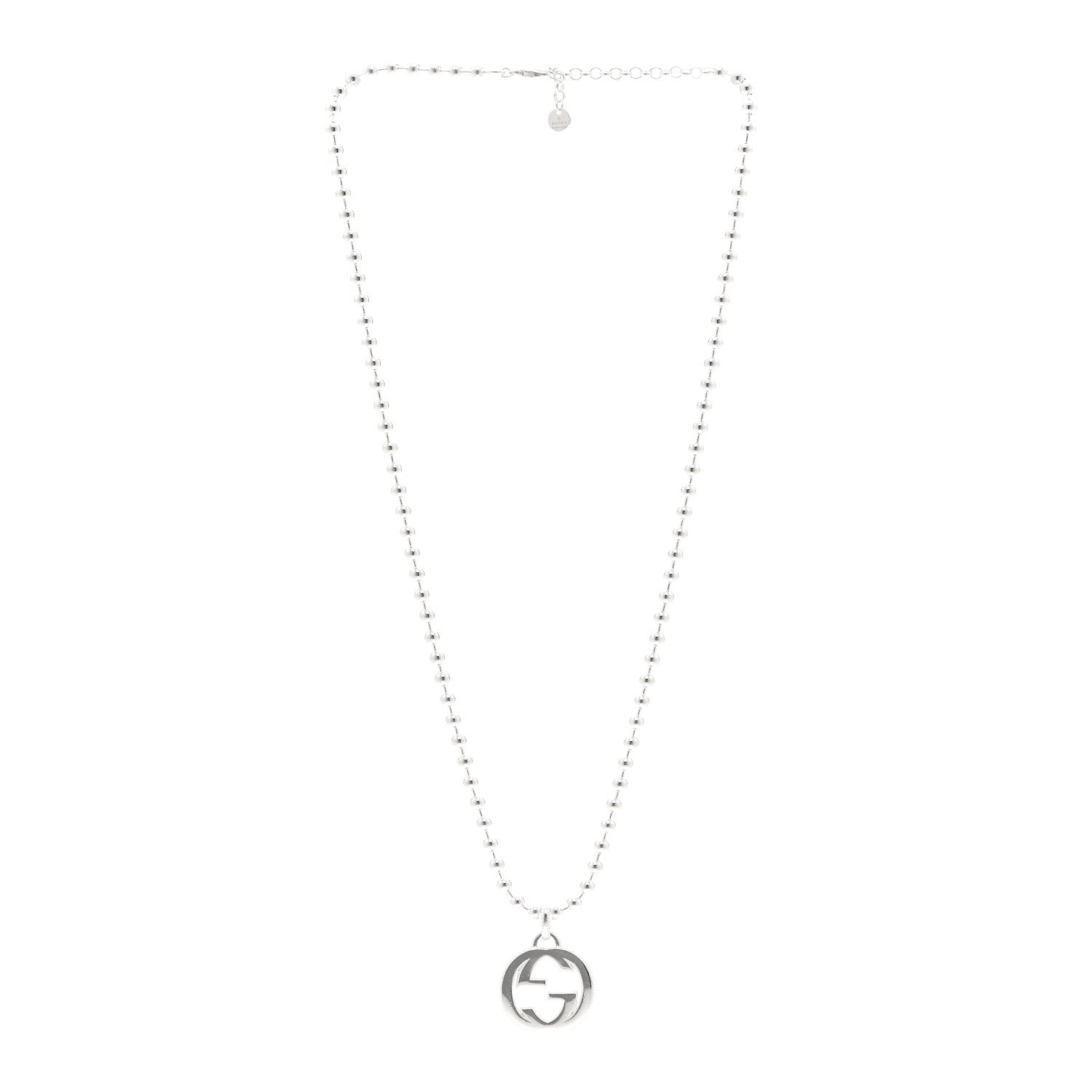 Gucci Sterling Silver Interlocking GG Pendant Beaded Necklace 3 of 4