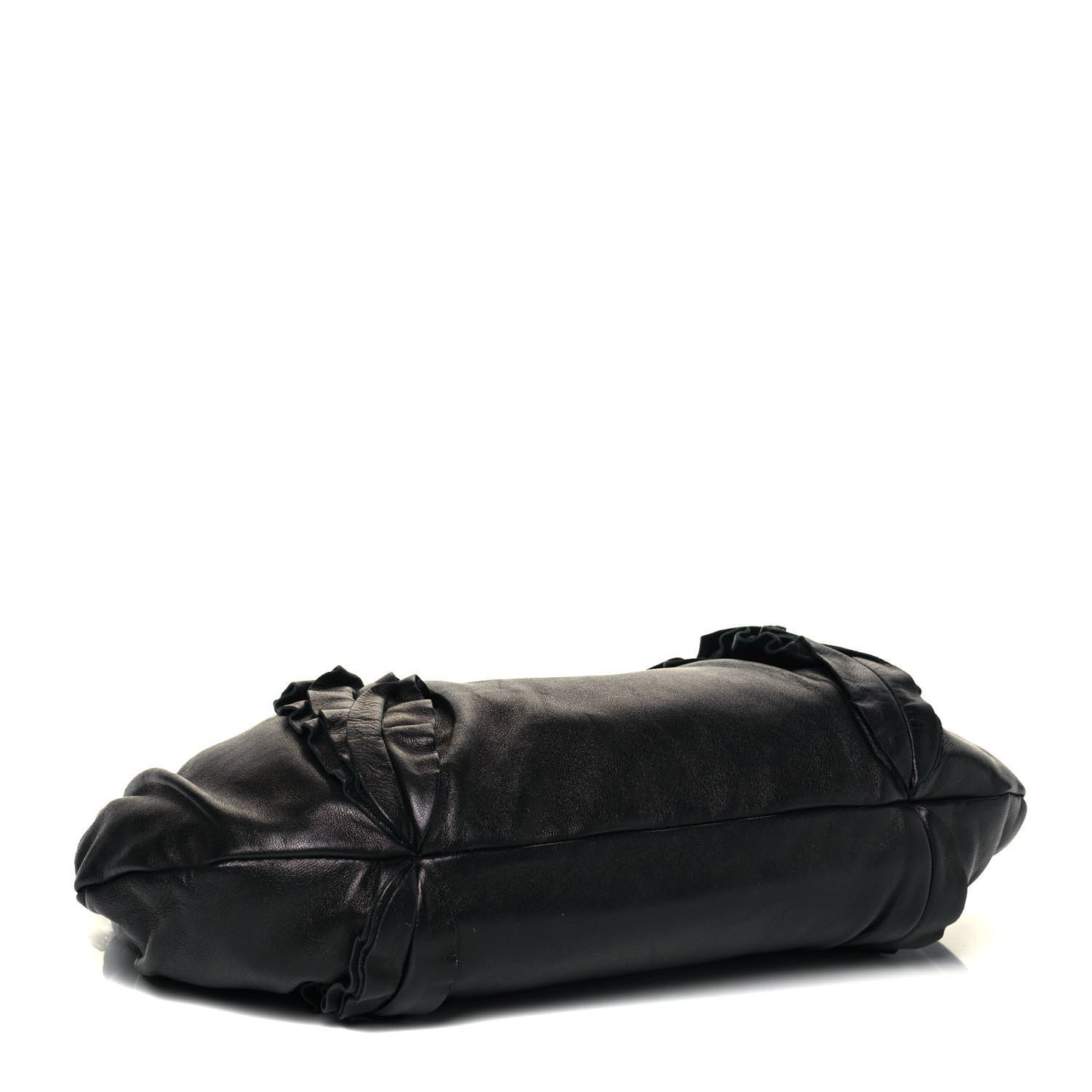 Nappa Ruffle Pochette Bag Black