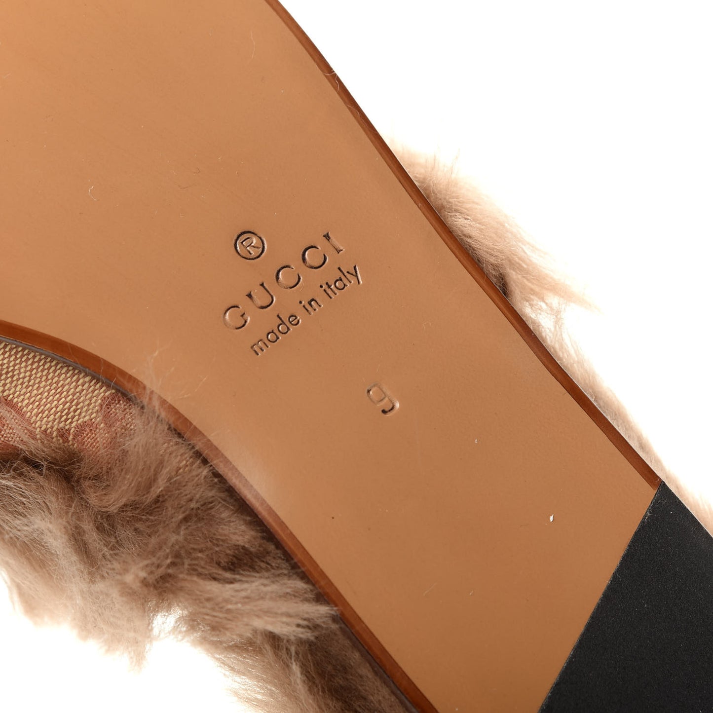 GG Monogram Fur Mens Princetown Slippers 9 Beige Ruggine Rust