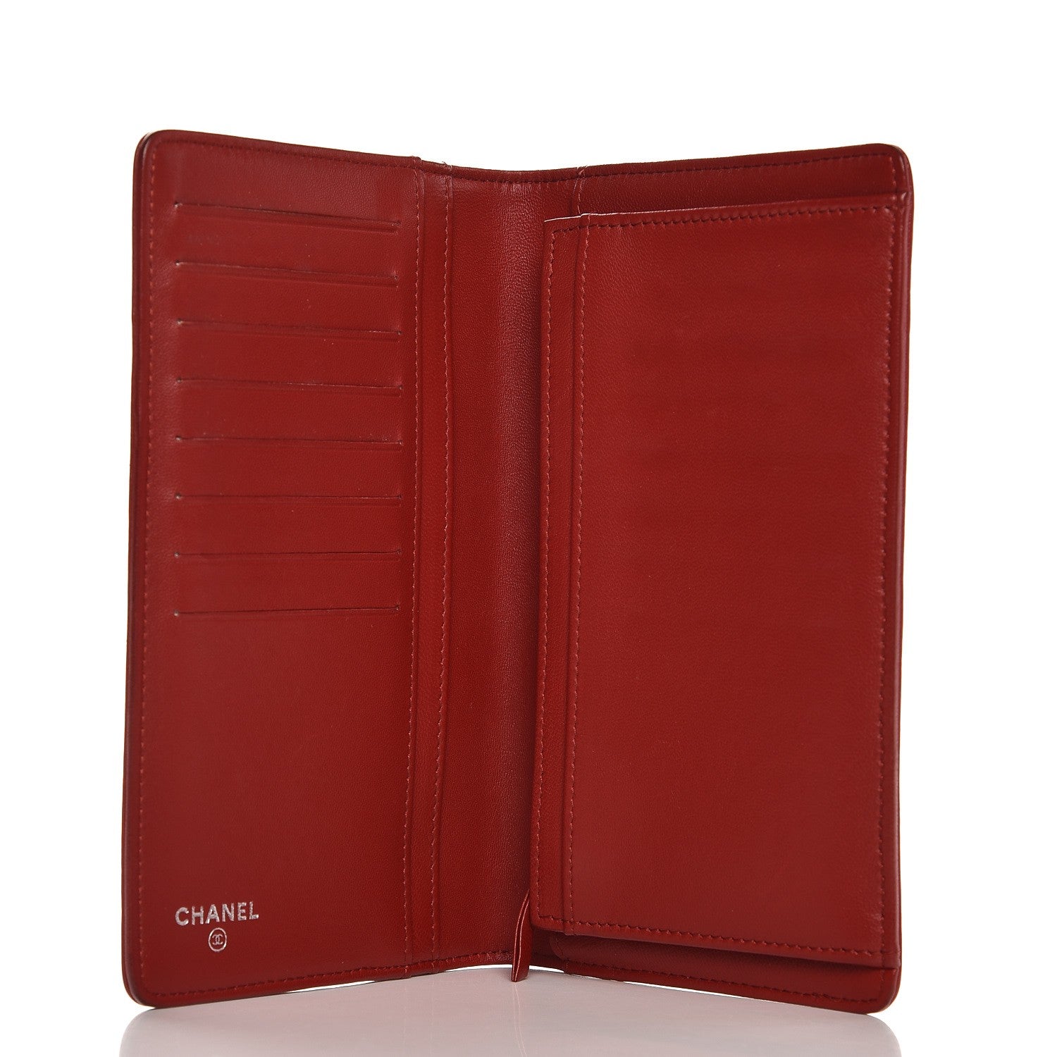 Chanel Lambskin Camellia Embossed Yen Wallet Dark Red 5 of 11