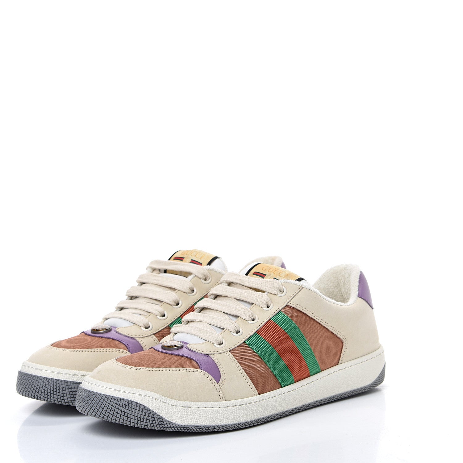 Gucci Moire Fabric Nubuck Web Womens Screener Sneakers 39 Cinnamon Dusty Milk New Lavender 3 of 8