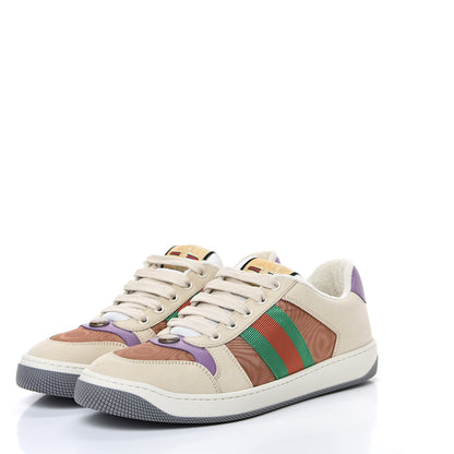 Gucci Moire Fabric Nubuck Web Womens Screener Sneakers 39 Cinnamon Dusty Milk New Lavender 3 of 8
