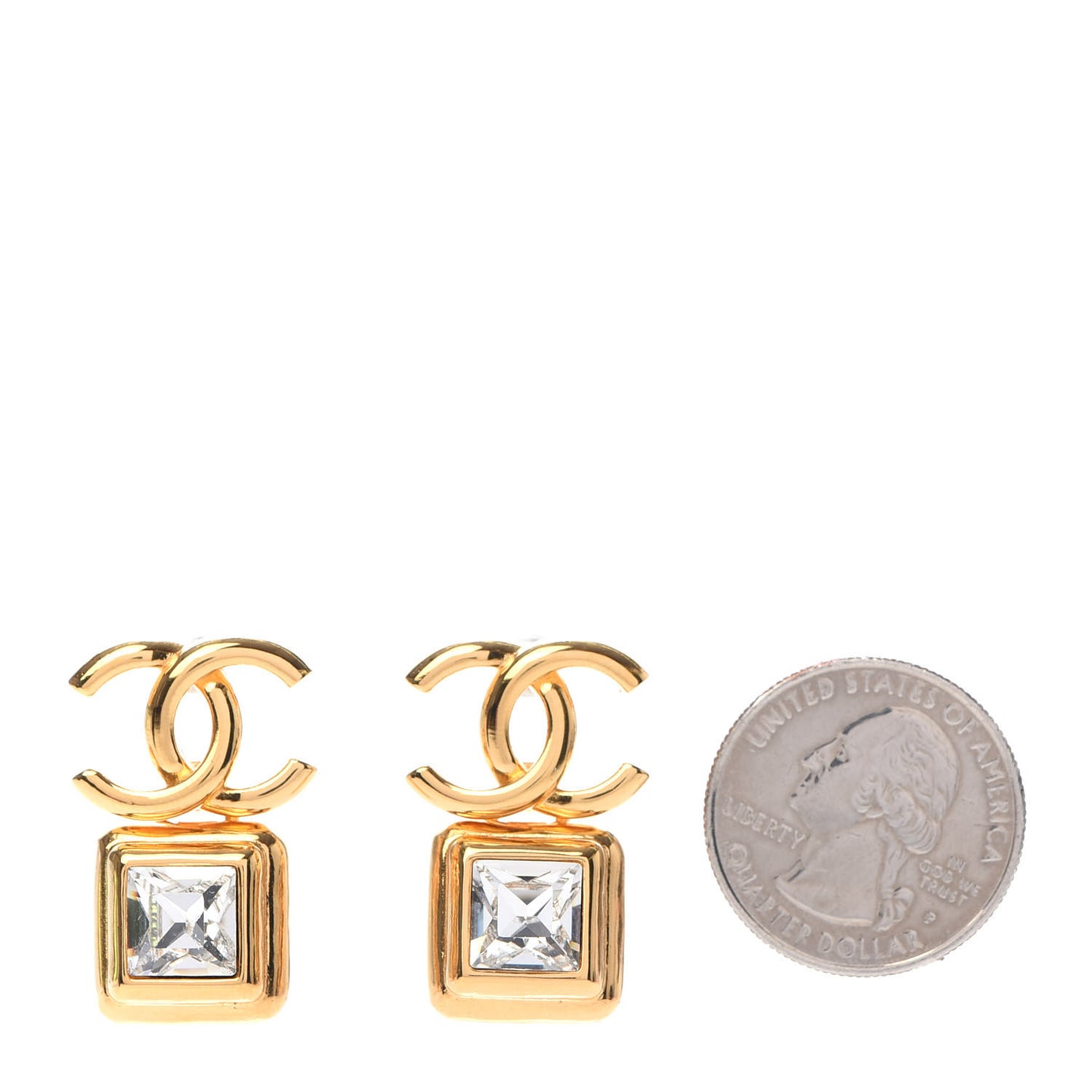 Large Crystal CC Drop Earrings Gold