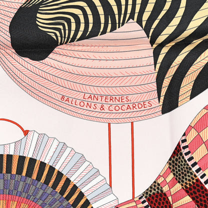 Hermes Silk Lanternes Ballons et Cocardes Scarf 90 Beige Rose Nacre Bordeaux 5 of 5