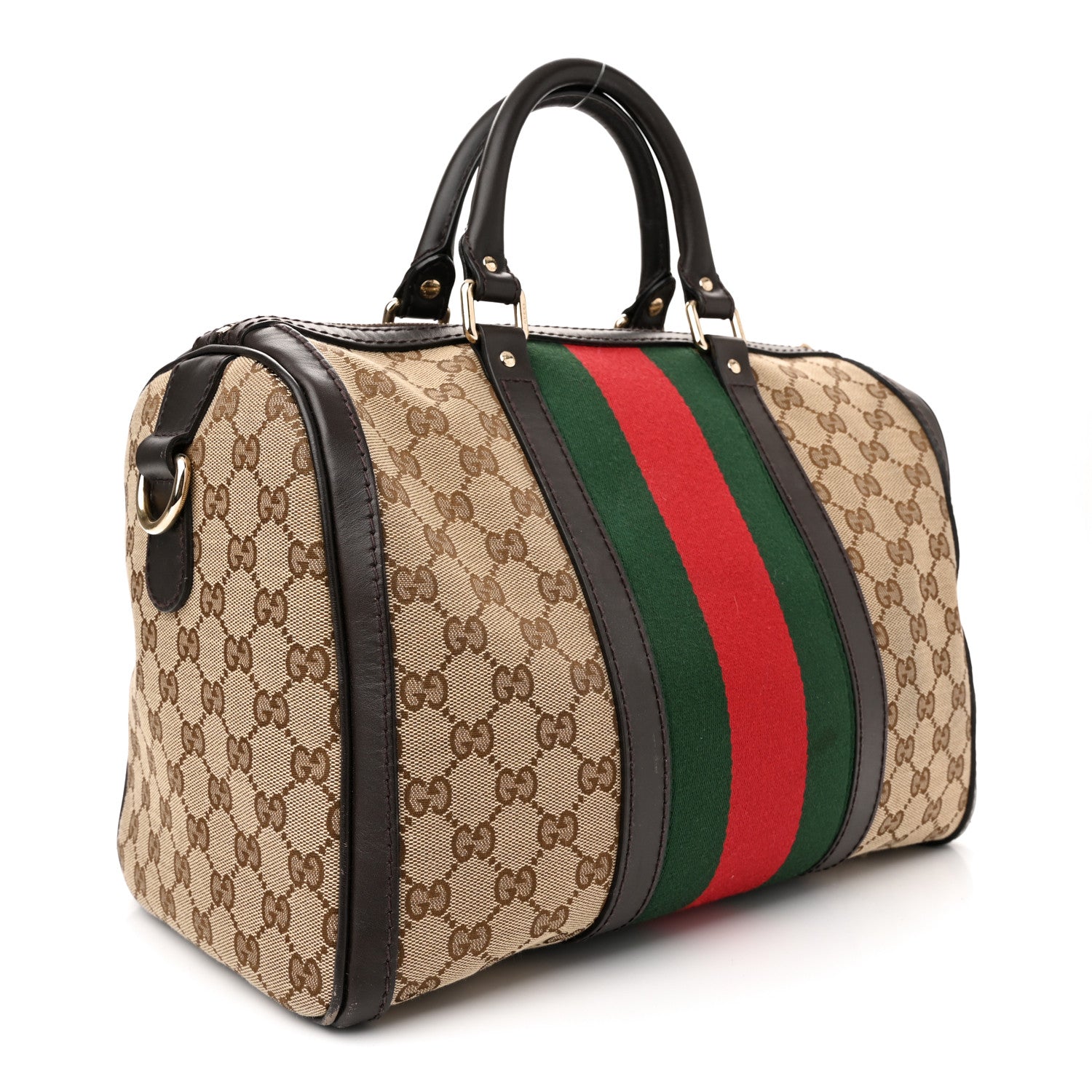 Gucci Monogram Vintage Web Medium Boston Dark Brown 3 of 16