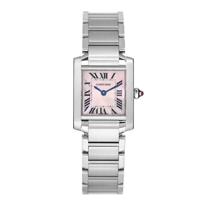 Cartier Stainless Steel Pink Mother of Pearl 20mm Tank Francaise Quartz Watch 1 of 4