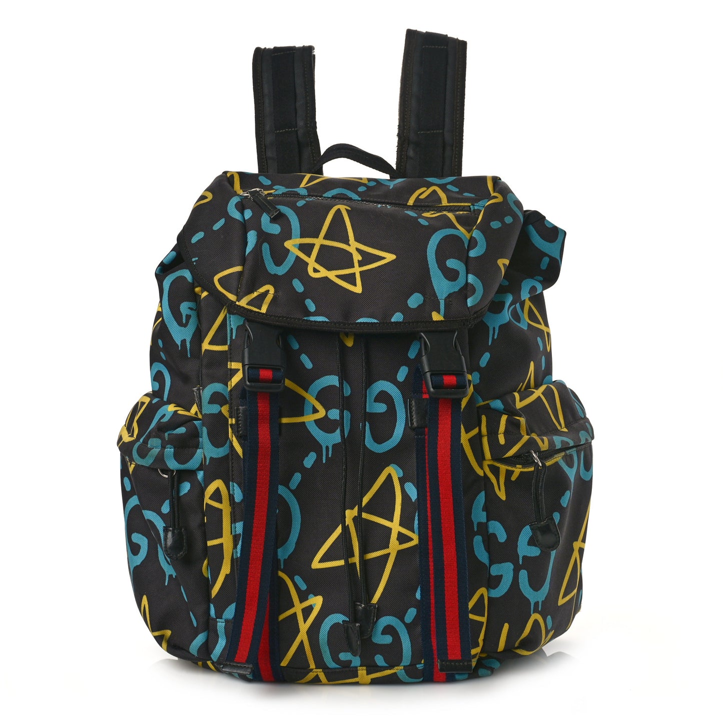 Techno Canvas GucciGhost Double Buckle Backpack Black New Acquamarine