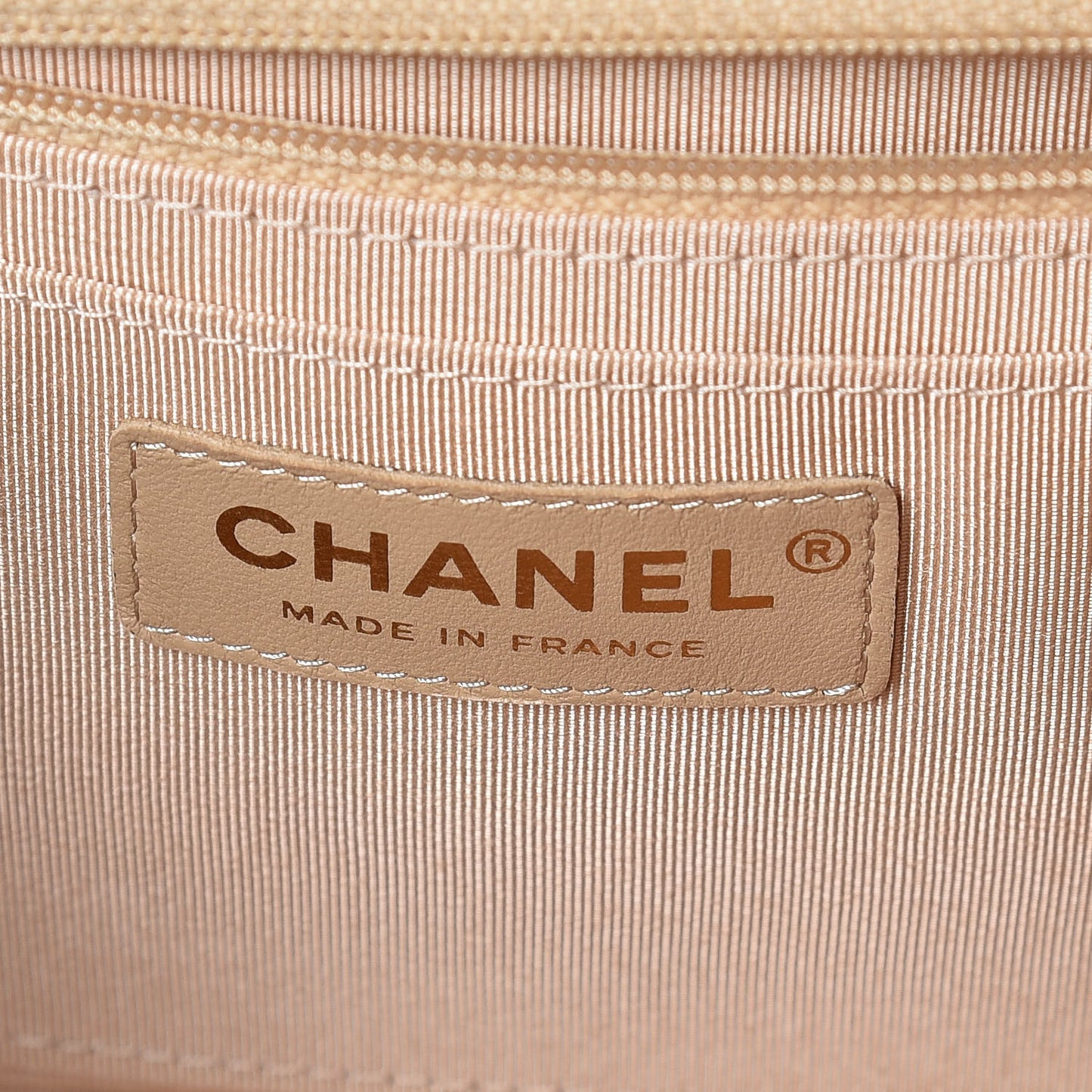 Metallic Caviar Chevron Quilted Medium Statement Flap Beige