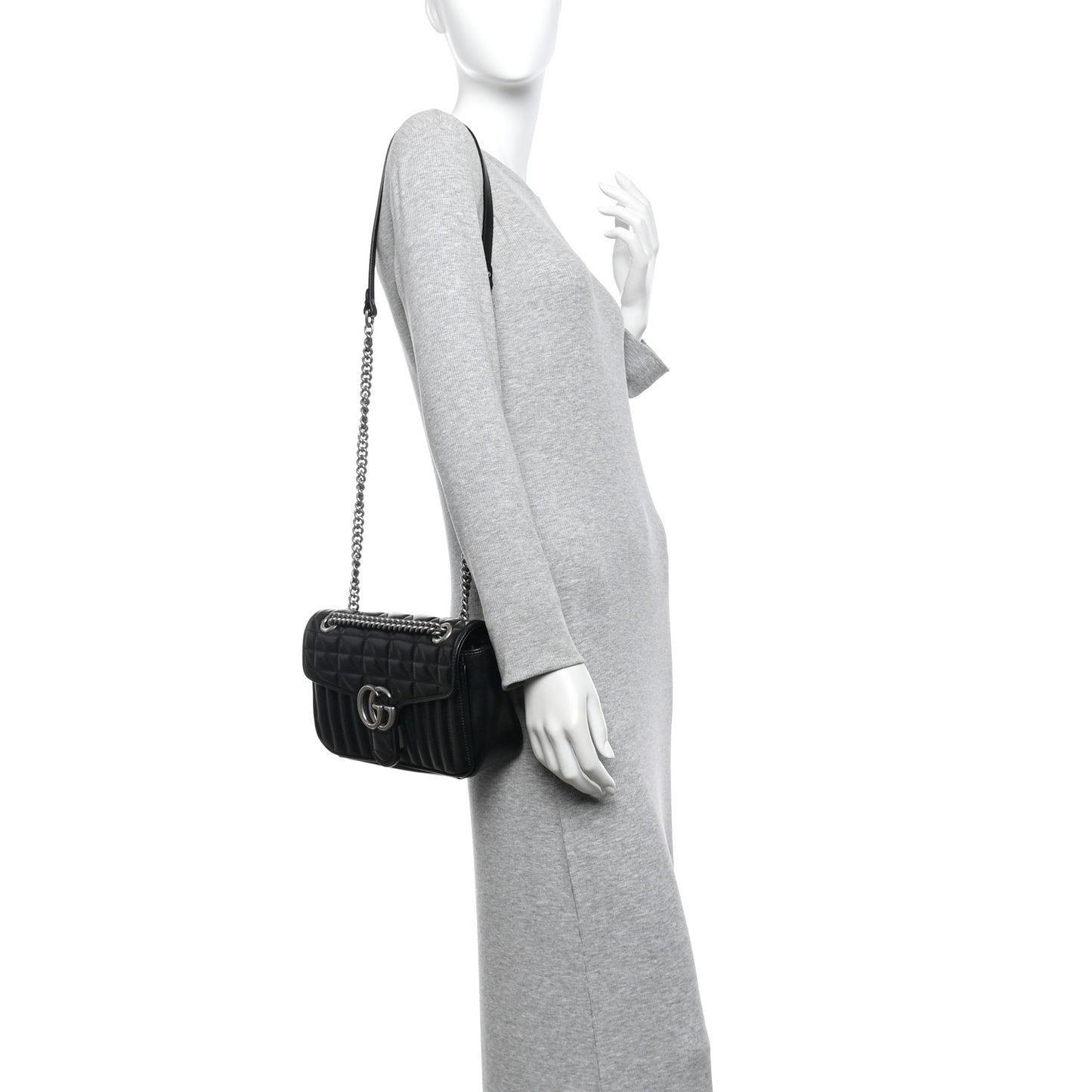 Calfskin Matelasse Aria Small GG Marmont Shoulder Bag Black