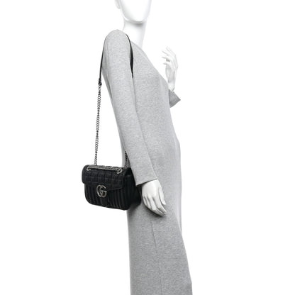 Gucci Calfskin Matelasse Aria Small GG Marmont Shoulder Bag Black 2 of 9