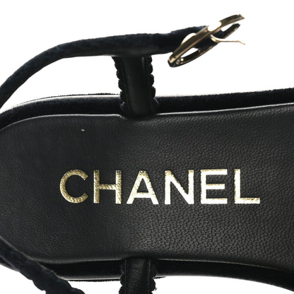 Chanel Velvet Pearl Camellia Thong Sandals 38 Black 8 of 10