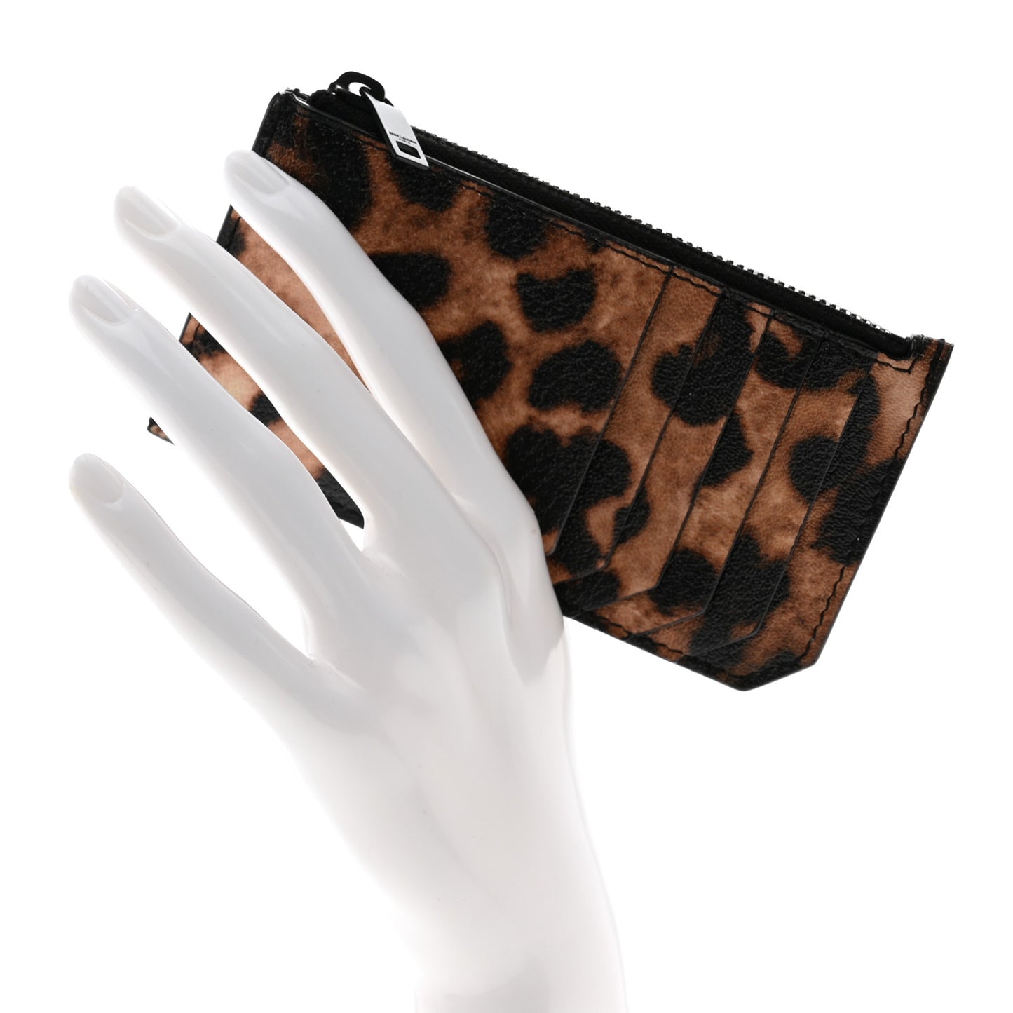 Calfskin Leopard Print Monogram 5 Fragments Zip Pouch Card Holder