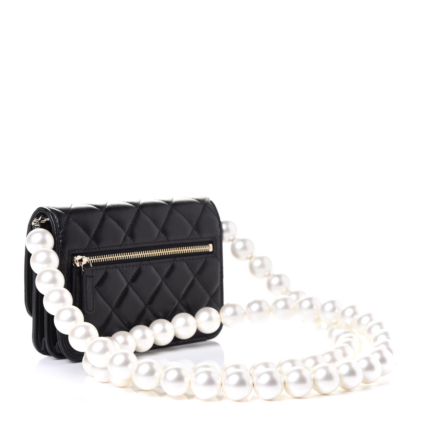 Calfskin Quilted Mini Maxi Pearls Wallet On Chain WOC Black