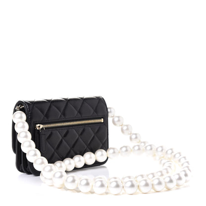Chanel Calfskin Quilted Mini Maxi Pearls Wallet On Chain WOC Black 2 of 5