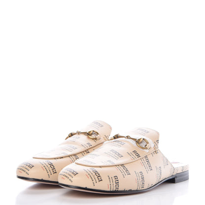 Gucci Calfskin Stamp Print Womens Princetown Slippers 39.5 Soy Black 2 of 9