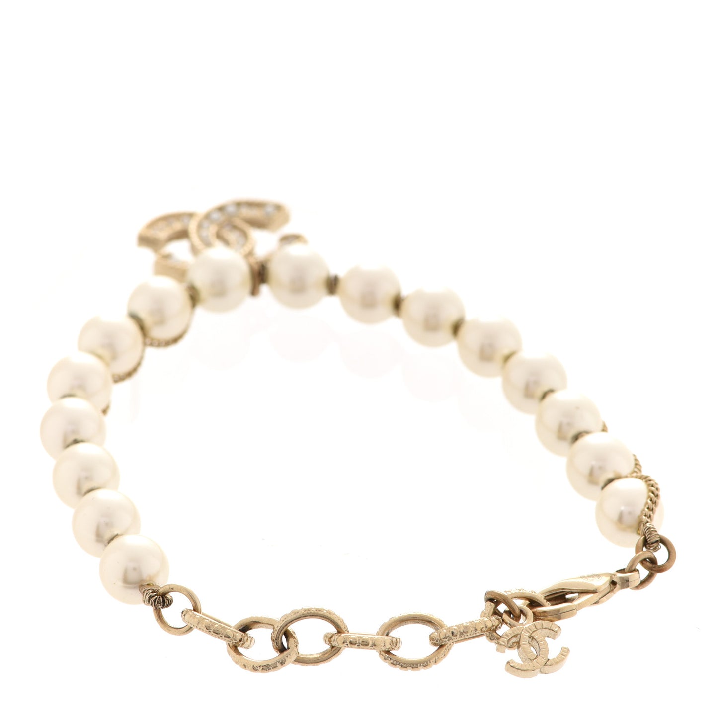Pearl Crystal CC Bracelet Gold