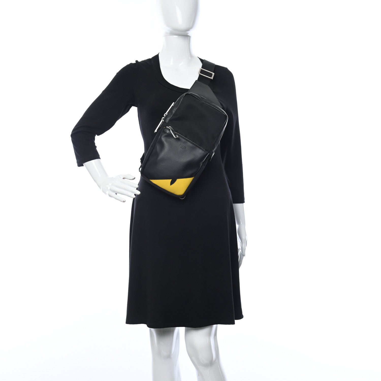 Fendi Nylon Vitello Grace Cruise Corner Bugs Sling Bag Black Sunflower 2 of 11