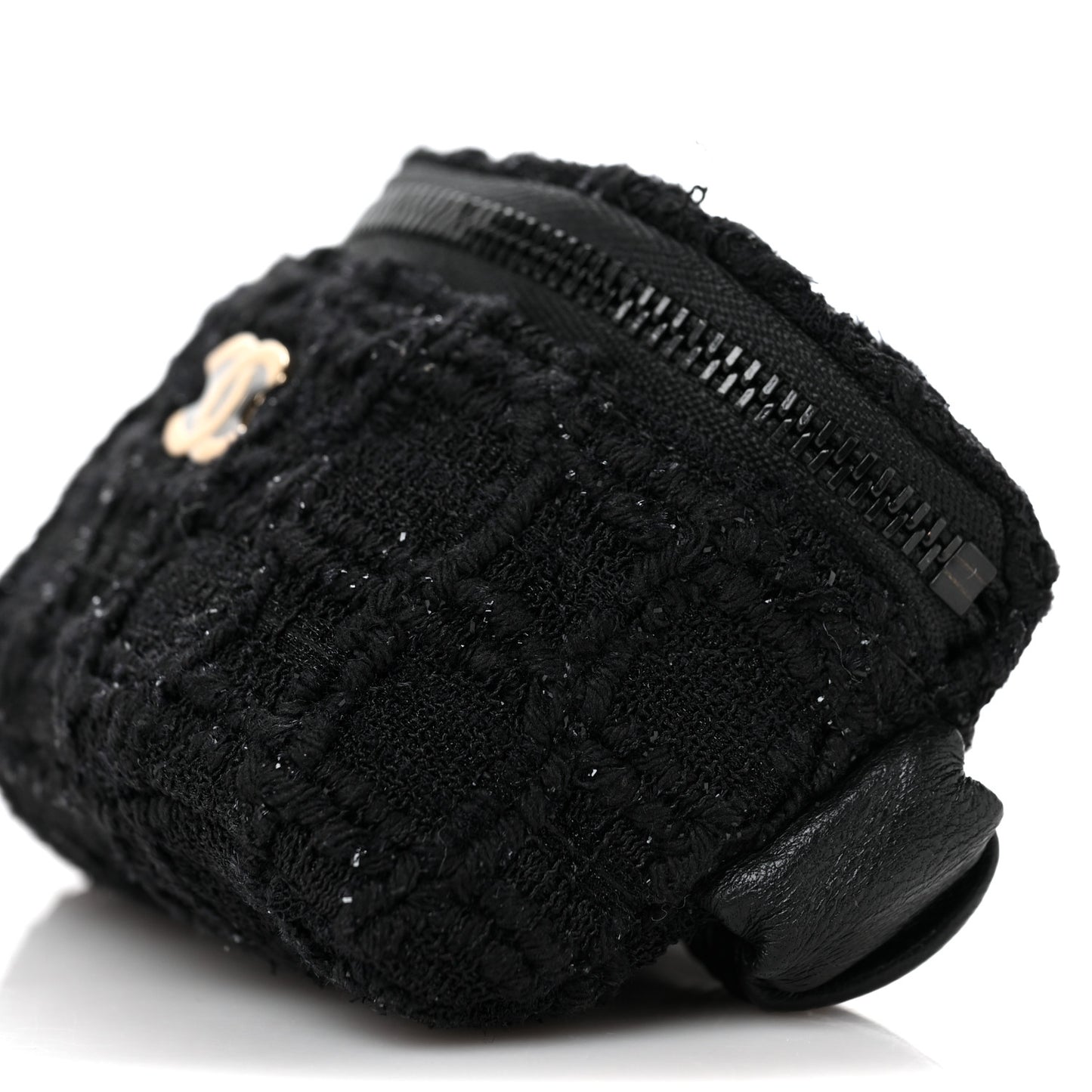 Tweed Lambskin Quilted Arm Coin Purse Black