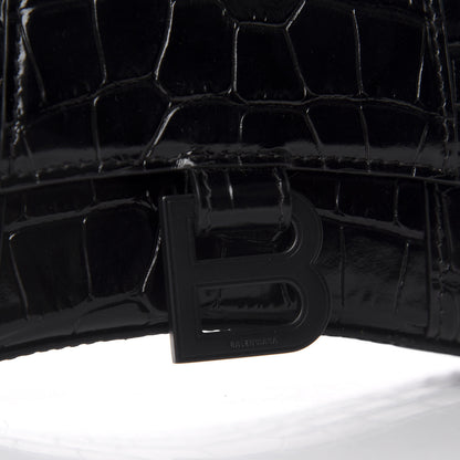 Balenciaga Shiny Calfskin Monochrome Crocodile Embossed Hourglass Top Handle Bag XS Black 8 of 8
