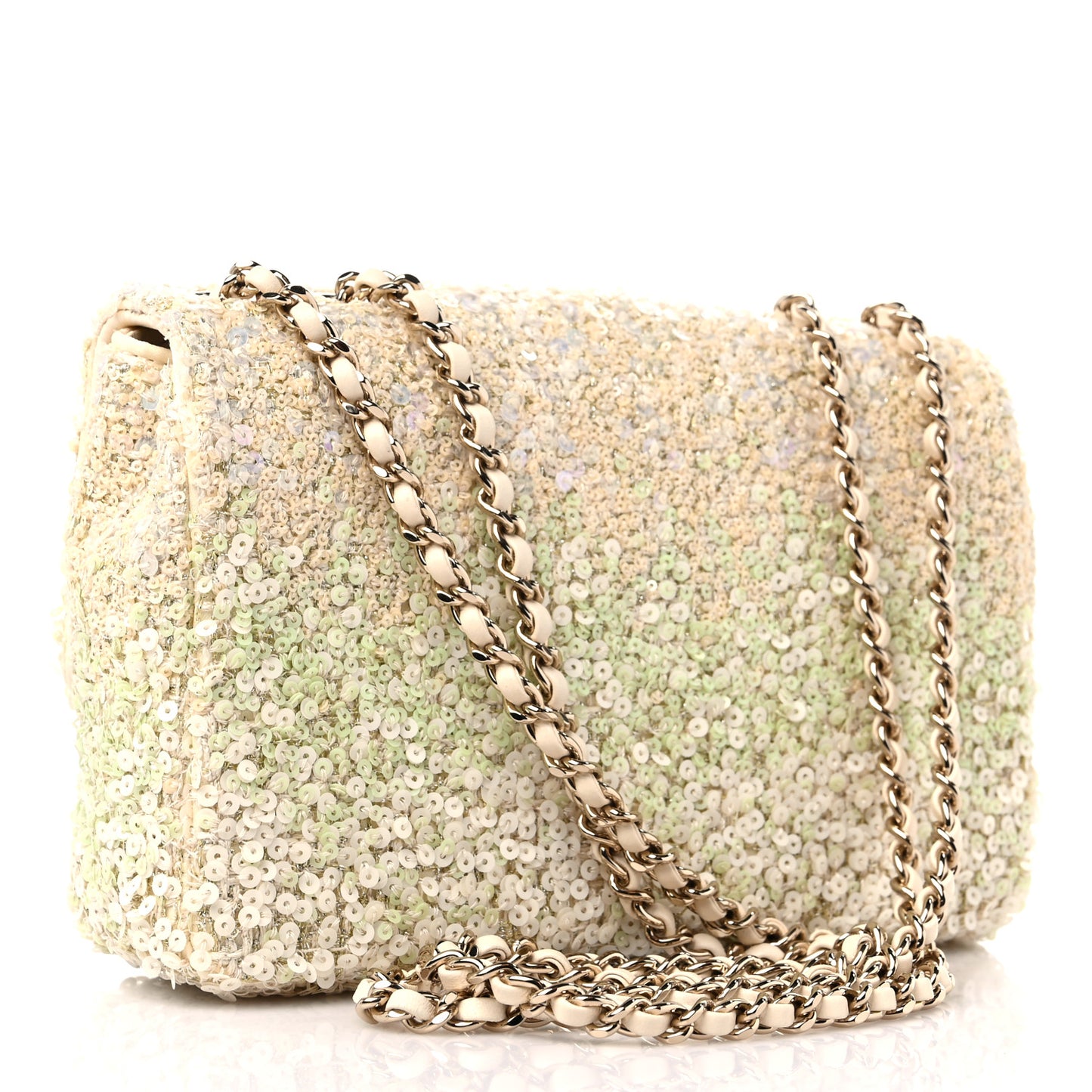 Shaded Sequin Mini Flap Light Green White Ecru