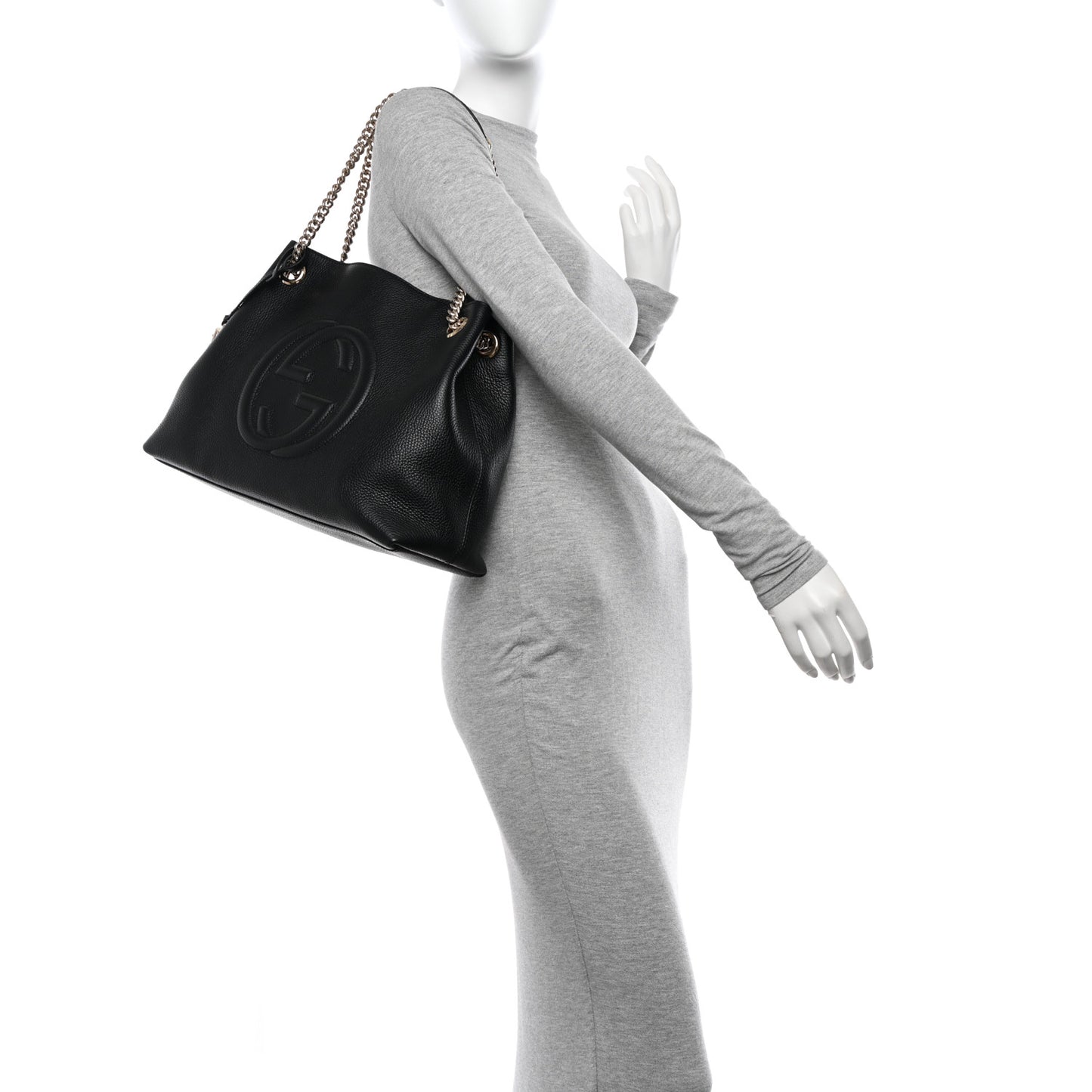 Pebbled Calfskin Medium Soho Chain Shoulder Bag Black