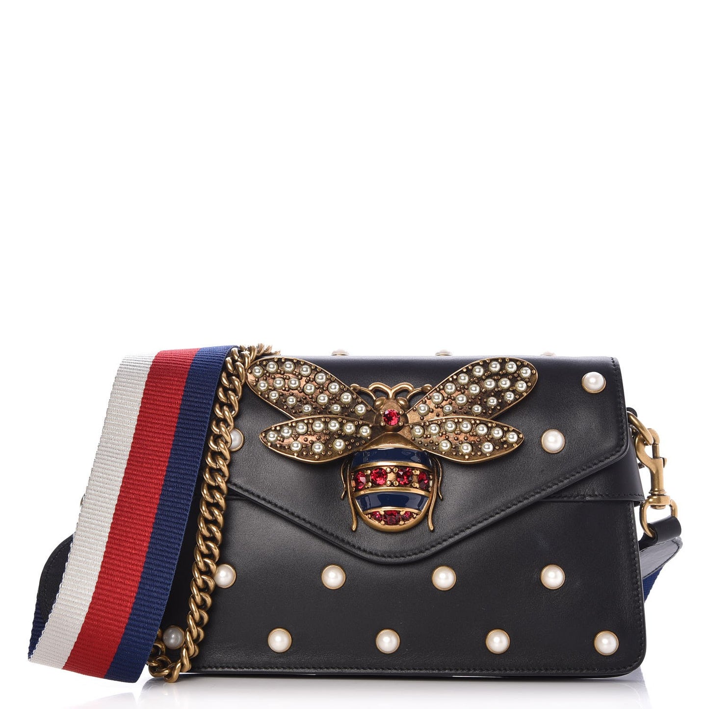 Nappa Pearl Studded Mini Queen Margaret Broadway Shoulder Bag Black