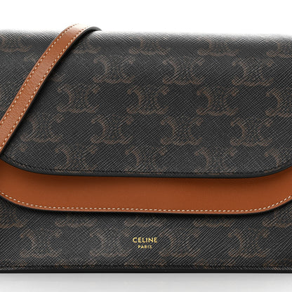 Celine Triomphe Canvas Lambskin Wallet On Strap Tan 9 of 12