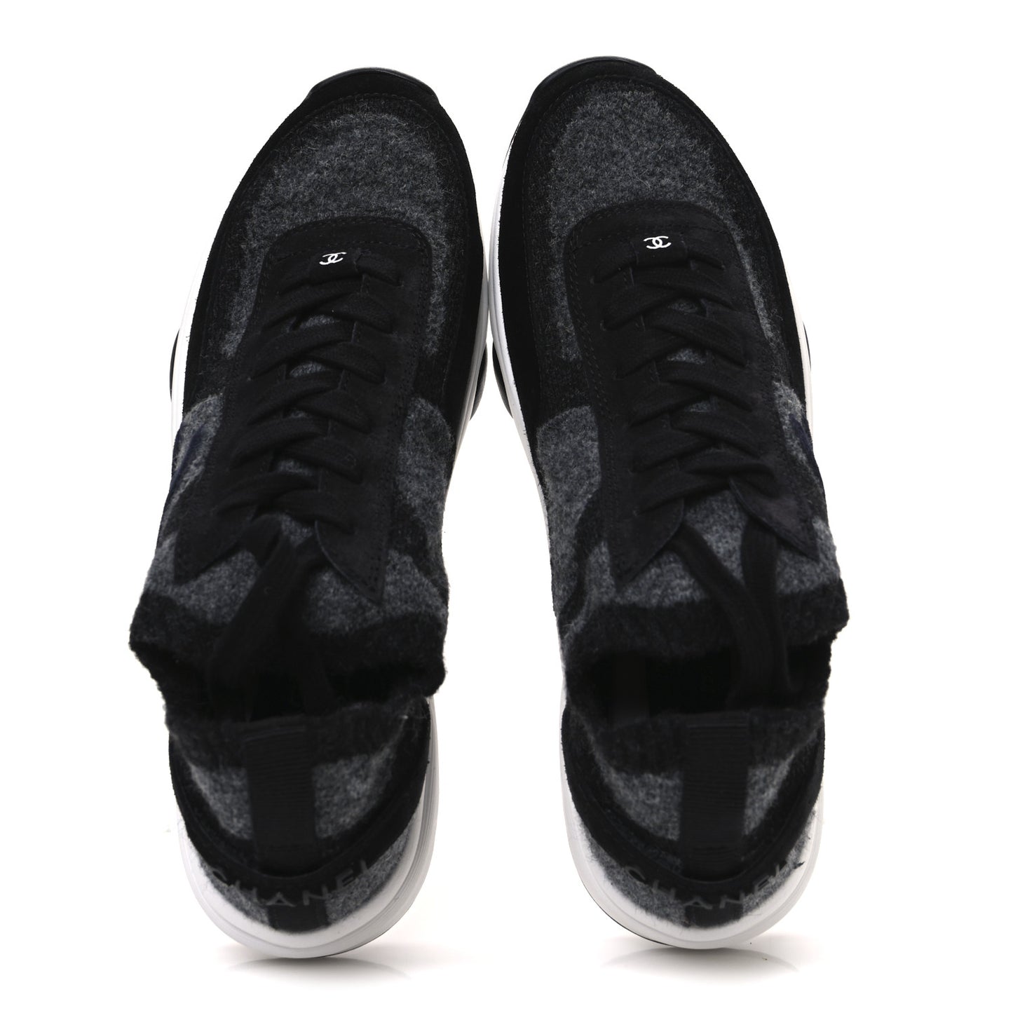 Knit Fabric Suede Calfskin Womens CC Sneakers 39 Black Grey
