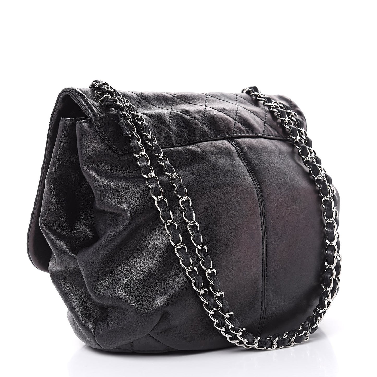 Shiny Lambskin Quilted Medium Trianon Messenger Flap Black