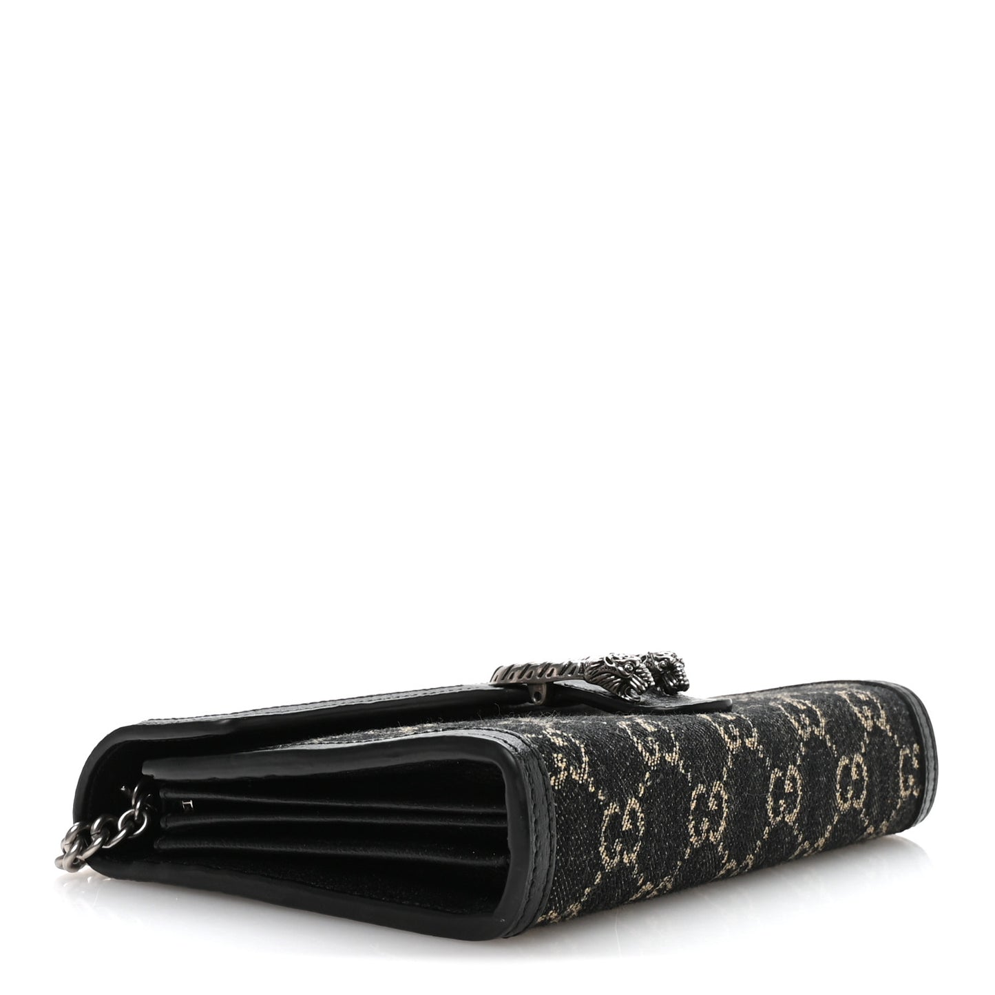 Jacquard Black Denim GG Monogram Mini Dionysus Chain Wallet Black Ivory