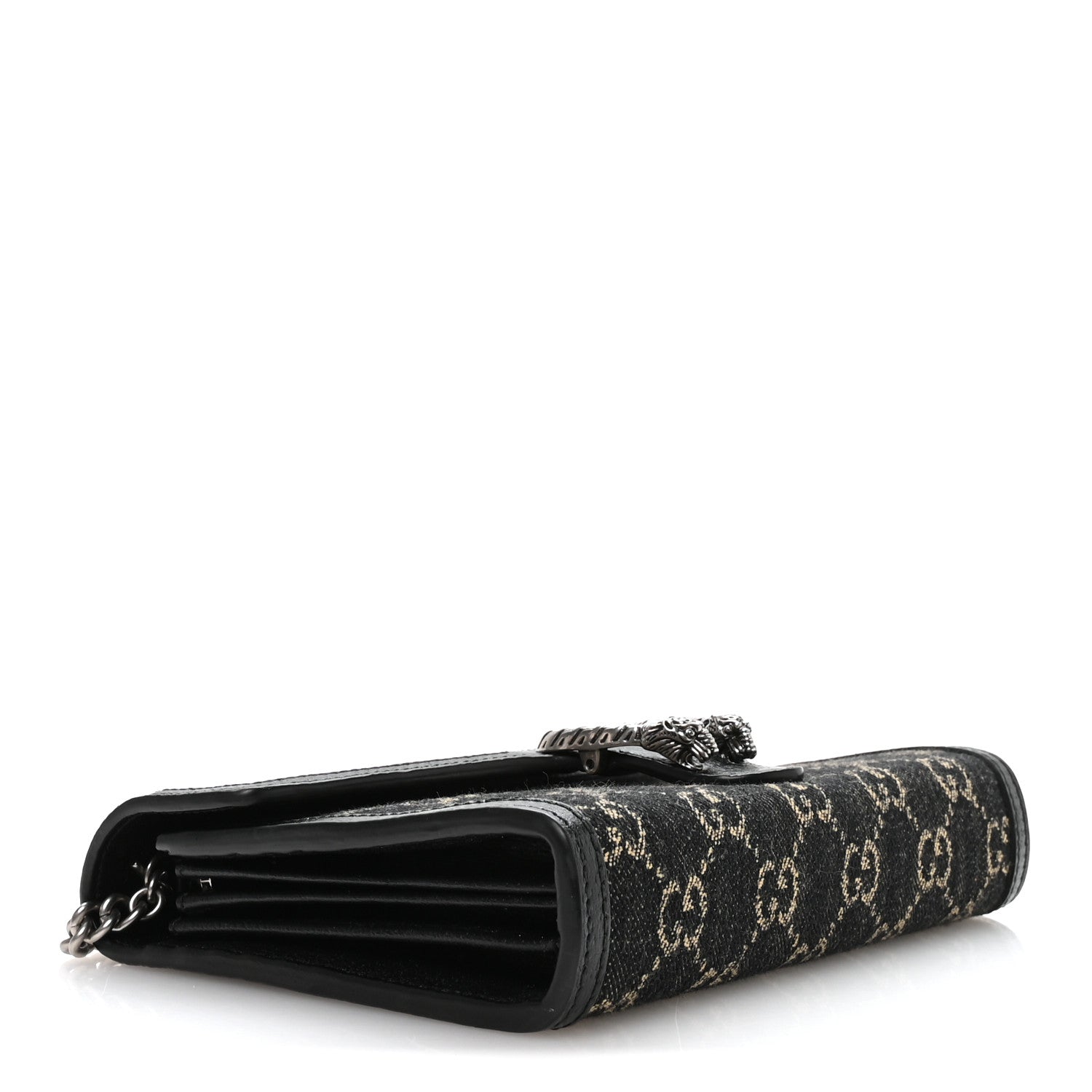 Gucci Jacquard Black Denim GG Monogram Mini Dionysus Chain Wallet Black Ivory 4 of 11
