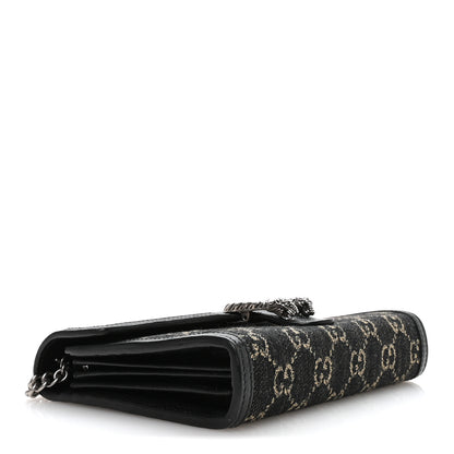 Gucci Jacquard Black Denim GG Monogram Mini Dionysus Chain Wallet Black Ivory 4 of 11