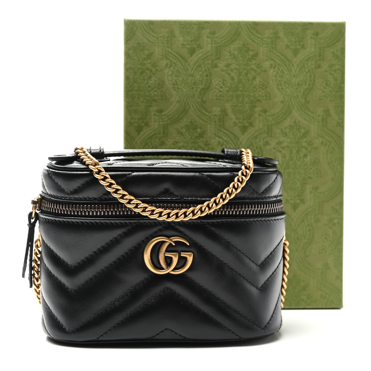 Gucci Calfskin Matelasse Chevron Mini GG Marmont Top Handle Bag Black 11 of 11
