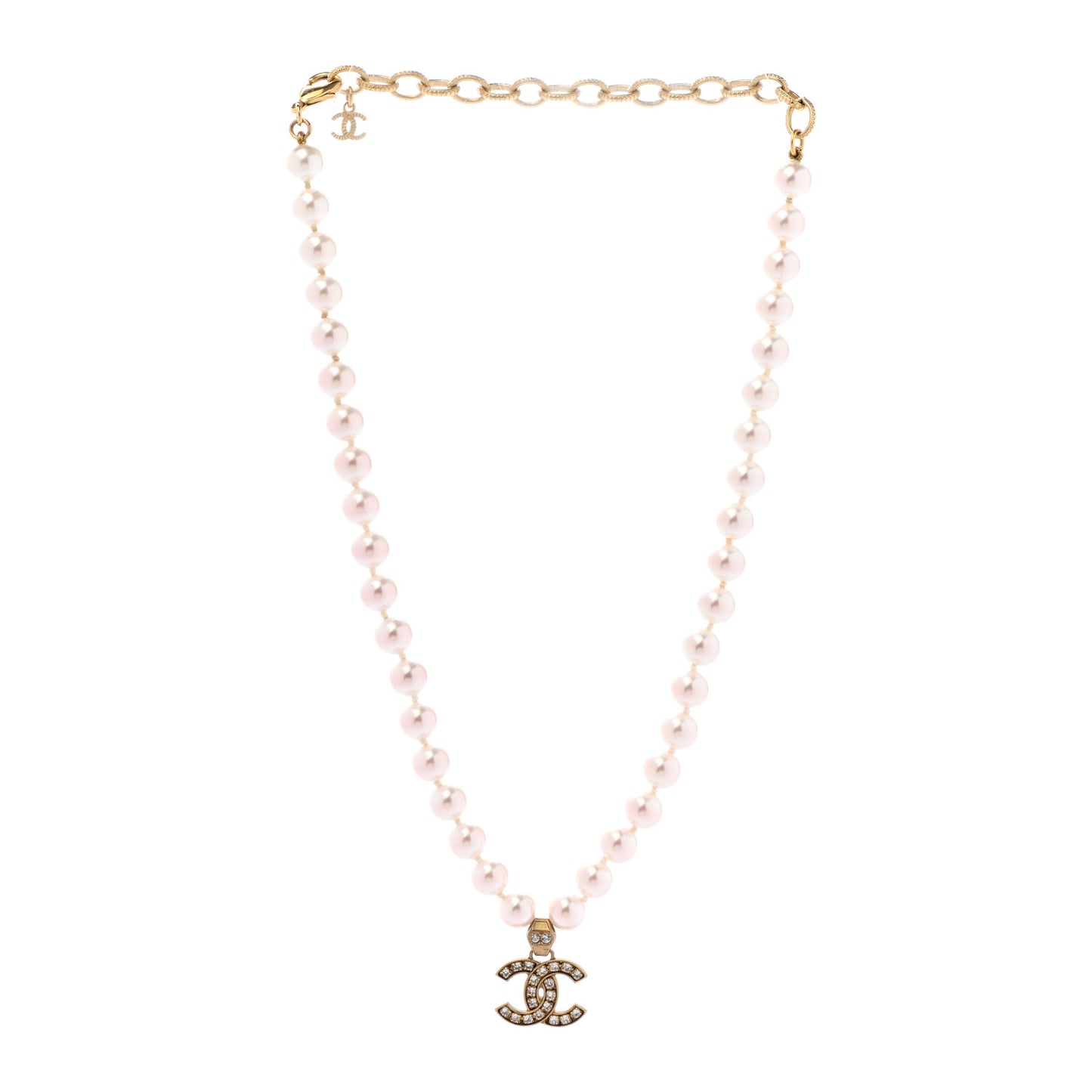 Pearl Crystal CC Short Necklace Gold