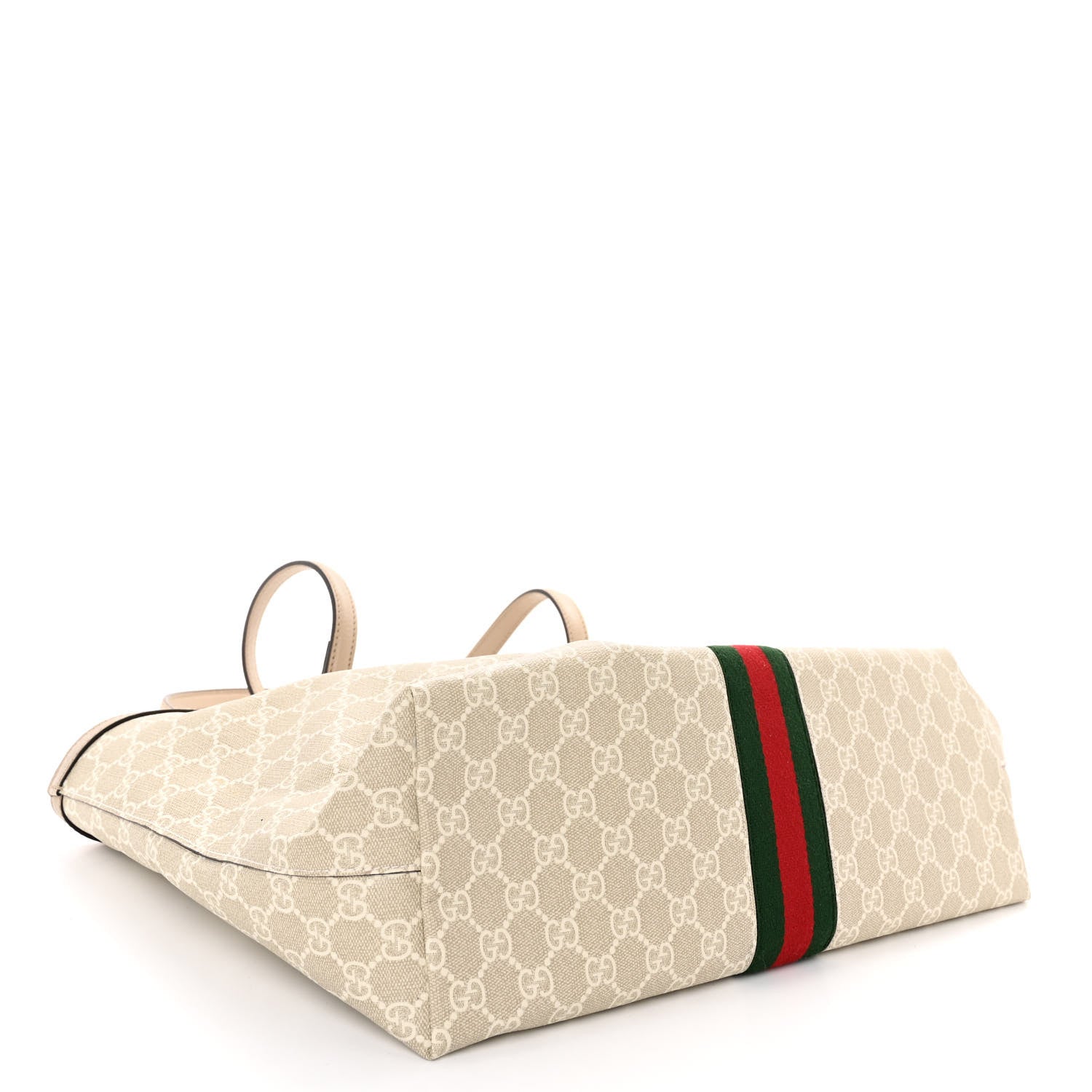 Gucci GG Supreme Monogram Textured Dollar Calfskin Web Medium Ophidia Shopping Tote Beige Mystic White Oatmeal 4 of 9