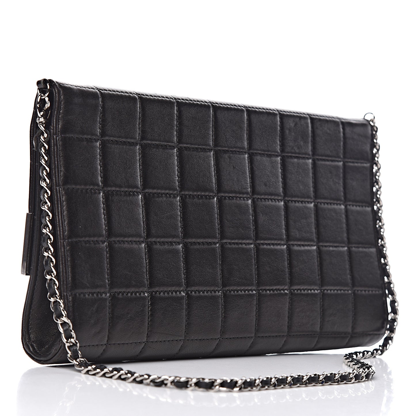 Lambskin Chocolate Bar Chain Clutch Black