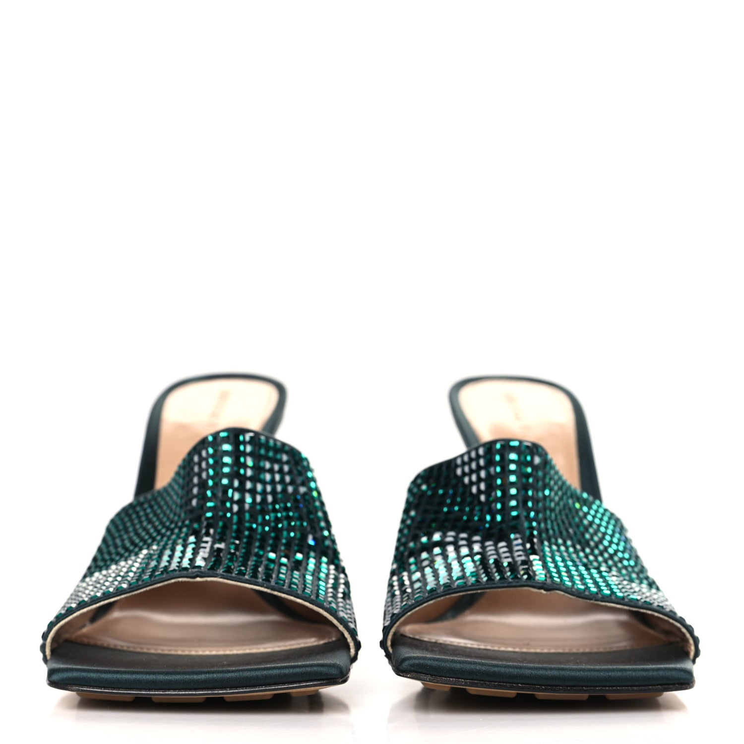 Bottega Veneta Satin Crystal Embellished Stretch Mule Sandals 39 Green 2 of 7