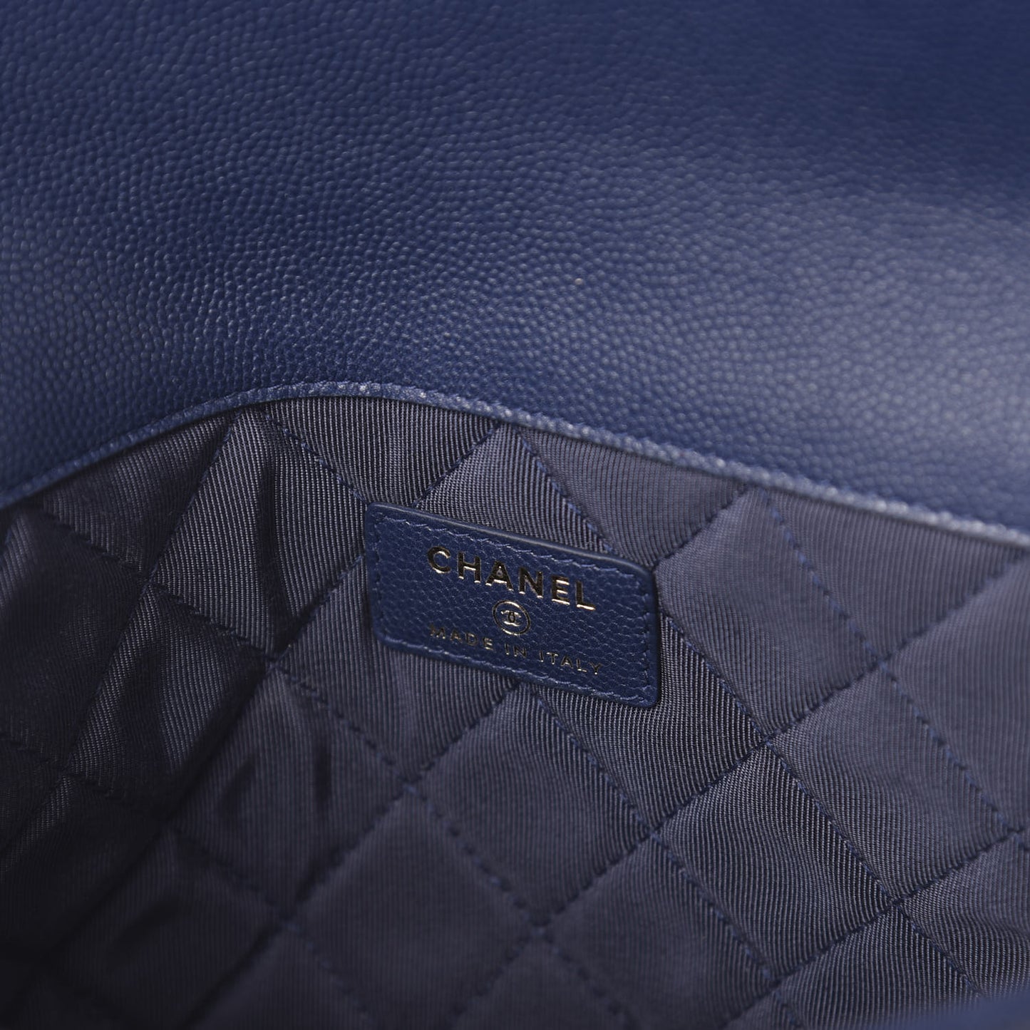Caviar Quilted Medium Golden Class Pouch Navy