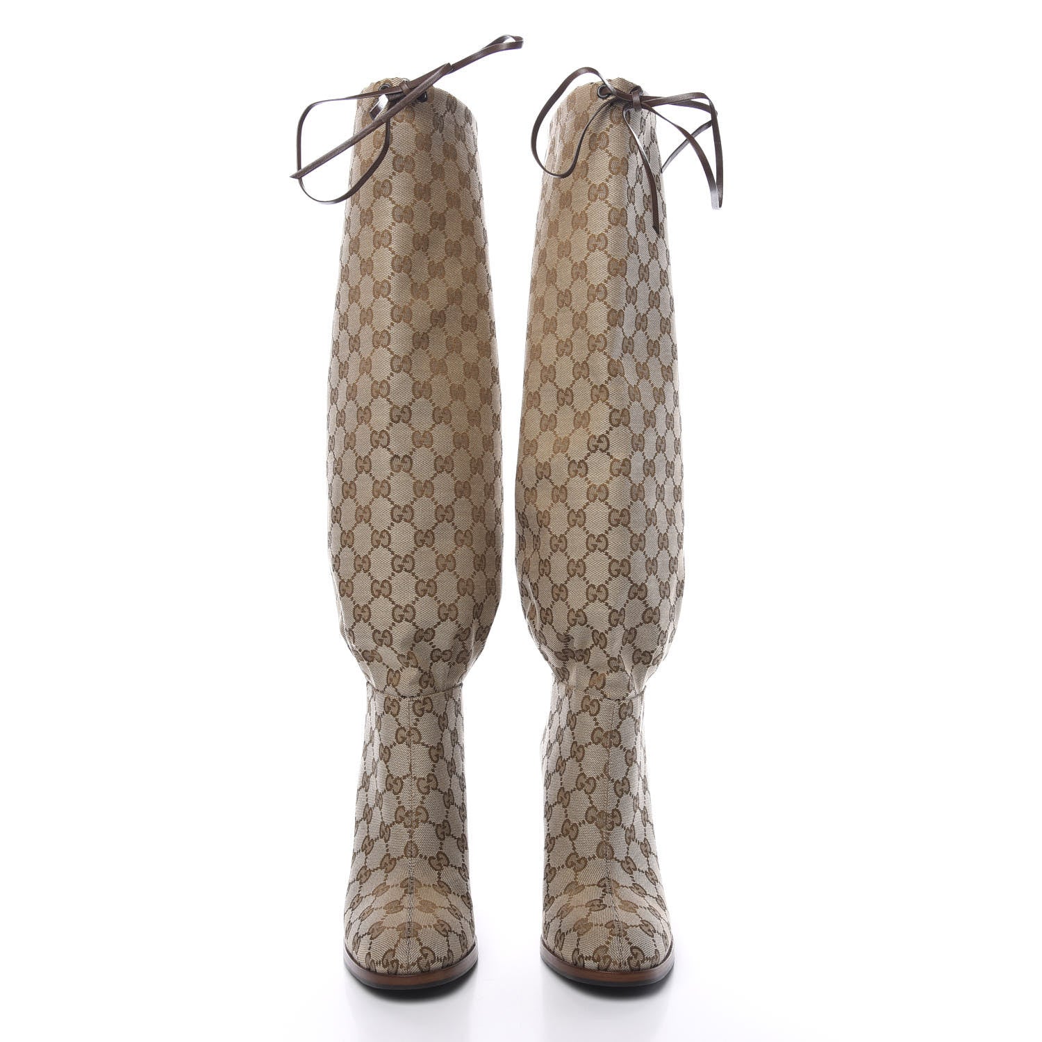 Gucci Monogram Lisa Mid Heel Boots 40 Beige Ebony 2 of 8