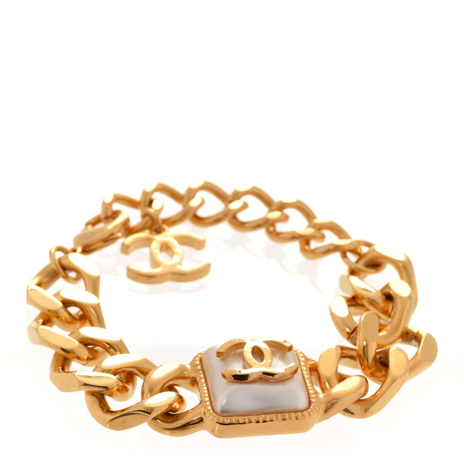 Chanel Pearl CC Chain Link Bracelet Gold 1 of 6