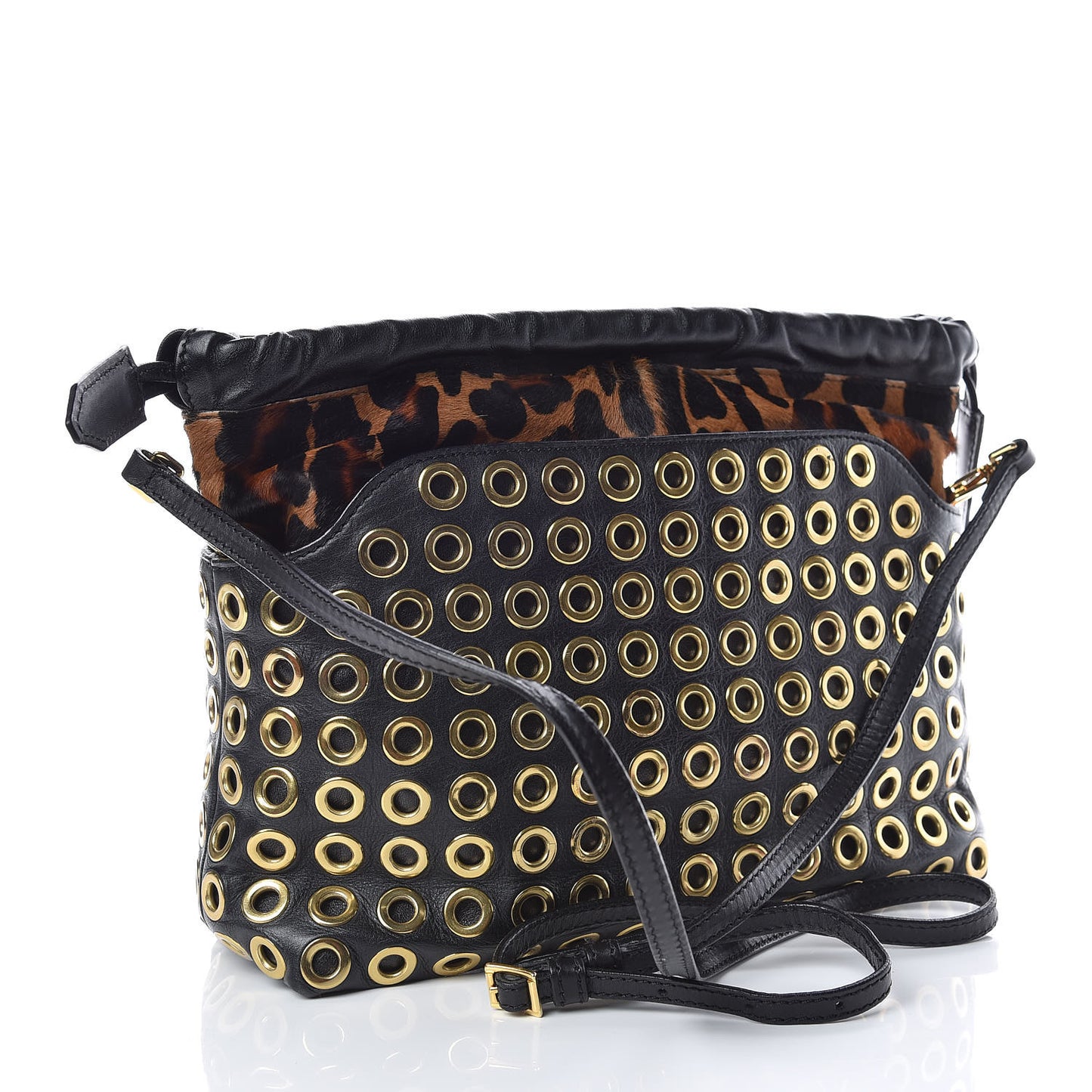 Calfskin Calf Hair Leopard Print Grommet Little Crush Black
