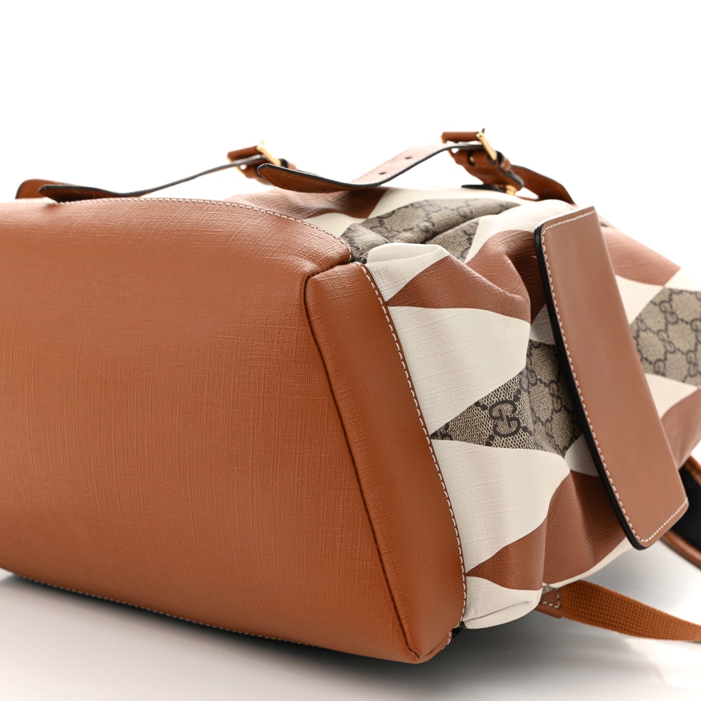 GG Supreme Monogram Calfskin Rhombus Print Medium Ophidia Double Buckle Backpack Beige Ebony Mystic White Hazel Brown