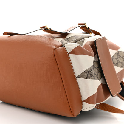 Gucci GG Supreme Monogram Calfskin Rhombus Print Medium Ophidia Double Buckle Backpack Beige Ebony Mystic White Hazel Brown 10 of 11