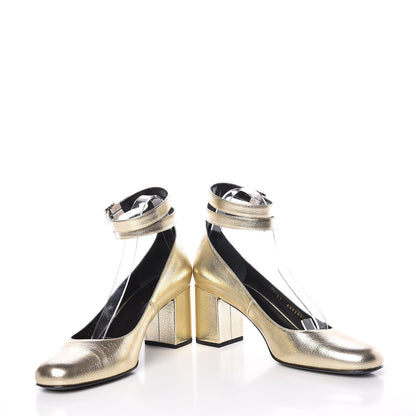 Saint Laurent Metallic Calfskin Babies Ankle Strap Pumps 40 Platino 5 of 11