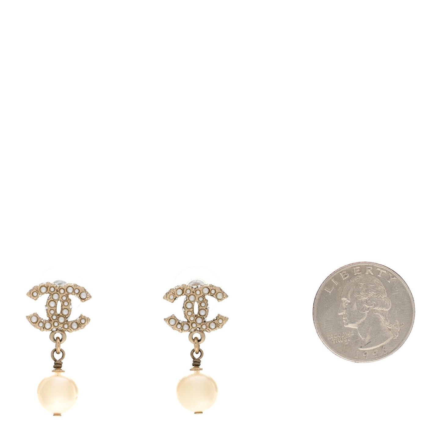 Pearl Crystal CC Drop Earrings Gold