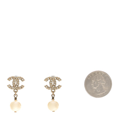 Chanel Pearl Crystal CC Drop Earrings Gold 2 of 5