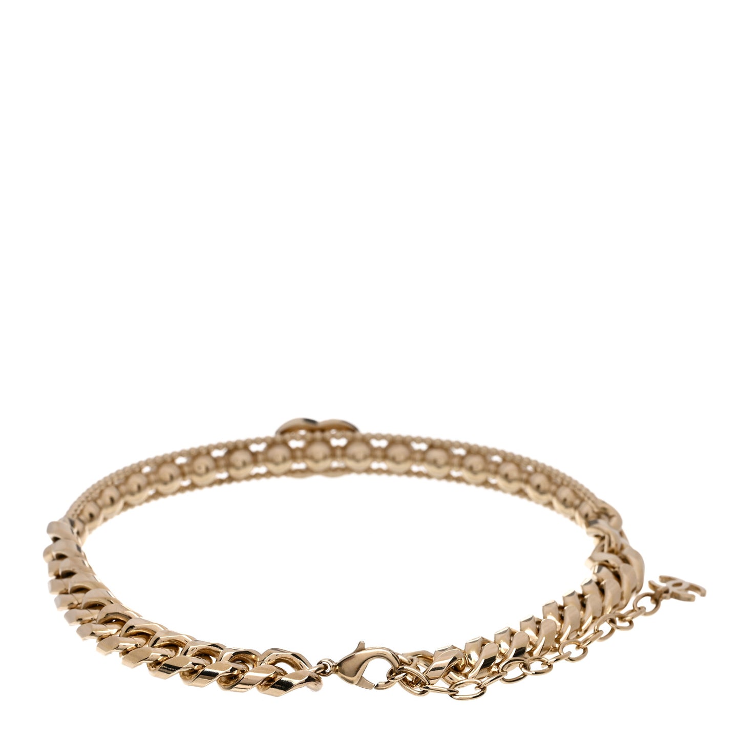 Metal Crystal Bead Chain Link CC Choker Necklace Gold