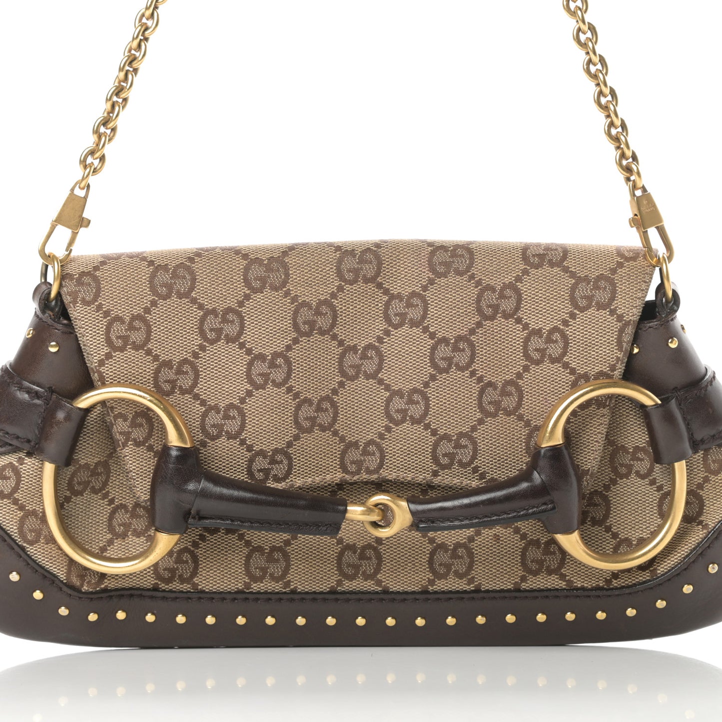 Monogram Studded Horsebit Clutch Dark Brown