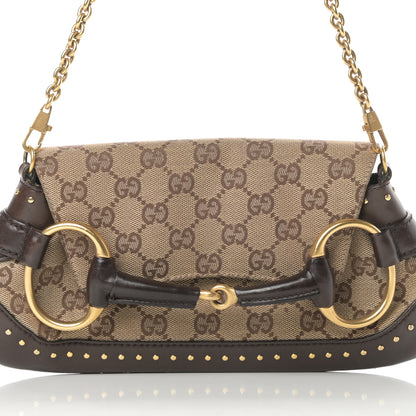 Gucci Monogram Studded Horsebit Clutch Dark Brown 8 of 15